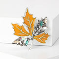 Maple Leaf Brooch With Crystal Side Leaves in Green or Orange view 5