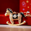 Gold Tone Crystal Rocking Horse Keychains with Braided Straps view 10