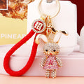 Jeweled Flower Dress Rabbit Keychains in Red Pink and Blue view 2