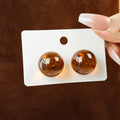 Amber Look Glossy Round Ball Classic Small Stud Earrings view 4