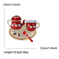 Gold Tone Enamel Tea Set Brooch Teapot Cup Tray Pin view 7