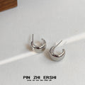 Chunky Thick Open C Shape Half Hoop Stud Earrings Pair view 6
