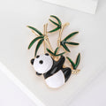 Panda Climbing Green Bamboo Enamel Brooch in Gold Tone view 3