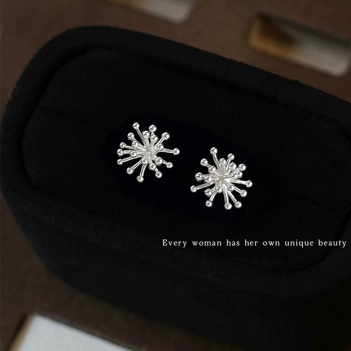 Silver Tone Dandelion Burst Stud Earrings For Women
