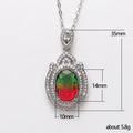 Oval Rainbow Gradient Stone Pendant Necklace in Silver Tone view 5