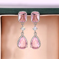 Silver Yellow Pink Teardrop CZ Dangle Earrings Two Colors view 1