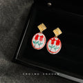 Gold Bar Stud Ceramic Oval Tulip Drop Earrings Two Colors view 6