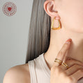 Thick U Shape Geometric Hoop Earrings Gold Or Steel Tone view 3