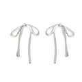 Silver Outline Bow Ribbon Polished Metal Stud Earrings view 5