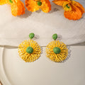 Five Color Woven Daisy Circle Dangle Stud Earrings view 7