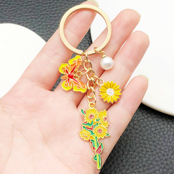 Butterfly and Flower Bouquet Enamel Keychains, 4 Colors
