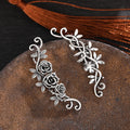 Antique Silver Rose Vine Ear Climber Cuff Pair Floral view 2