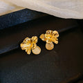 Gold Tone Sculpted Folded Petal Flower Stud Earrings view 6