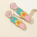 Beaded Rhinestone HOP Letter Drop Stud Earrings In Pink Teal Yellow view 4