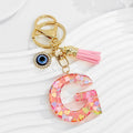 Pink Confetti Resin Letter Evil Eye Charm Tassel Keychain view 10