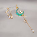 Blue and Pink Mismatched Moon Star Long Dangle Earrings view 4
