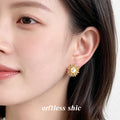 Gold Tone Clear Stone Sunburst And White Pearl Center Stud Earrings view 2