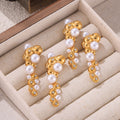Gold Pearl Cluster Drop Earrings With Crystal Accents view 2