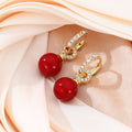 Champagne Pearl Look Crystal Gold Huggie Dangle Earrings view 4