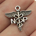 Antique Silver NP Caduceus Medical Symbol Charm Pendant view 1