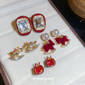 Red Horse Pomegranate and Square Stud Earrings Fashion Jewelry view 3