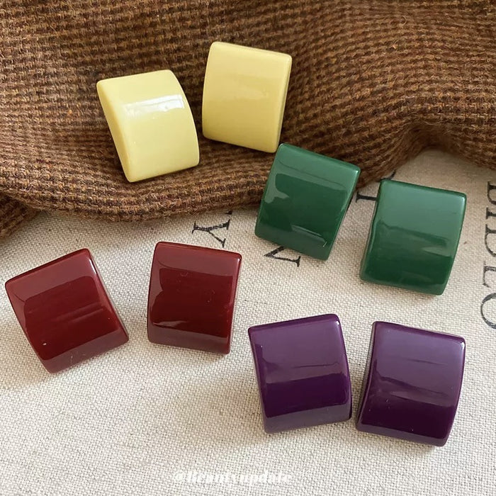 Purple Square Resin Stud Geometric Statement Earrings