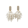 White Pearl Cluster Long Tassel Statement Earrings view 5