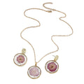 Round Magenta Pressed Flower Earrings, Necklace and Coordinated Set view 5