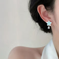 Blue Star Crystal Drop Stud Earrings with Reflective Details view 2