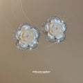Cream Rose Rhinestone Frame Pearl Bracelet and Matching Studs view 4