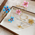 Gold Enamel Flower Open Arm Cuff Bracelet Three Colors view 2