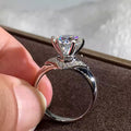 White Gold Six Prong Solitaire Pave Shoulder Finger Ring Sizes 6-10 view 2
