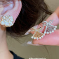 Crystal Floral Ear Clips with Bow and Fan Shaped Designs view 2