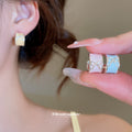 Pastel Enamel Bow C Hoop Earrings with Reflective Details view 2