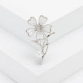 Mother of Pearl Flower Brooch Pearl Drop Stem Pin Metal Pin view 4