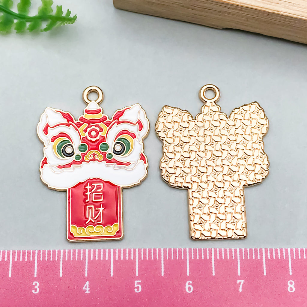 Enamel Zinc Alloy Lion Dance Charm Pendant for DIY Keychain Bracelet Necklace Jewelry