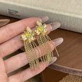 Flower Top Multi Chain Tassel Statement Stud Earrings view 6