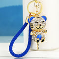 Jeweled Hugging Tiger Keychains with Braided Wrist Loop Options view 2