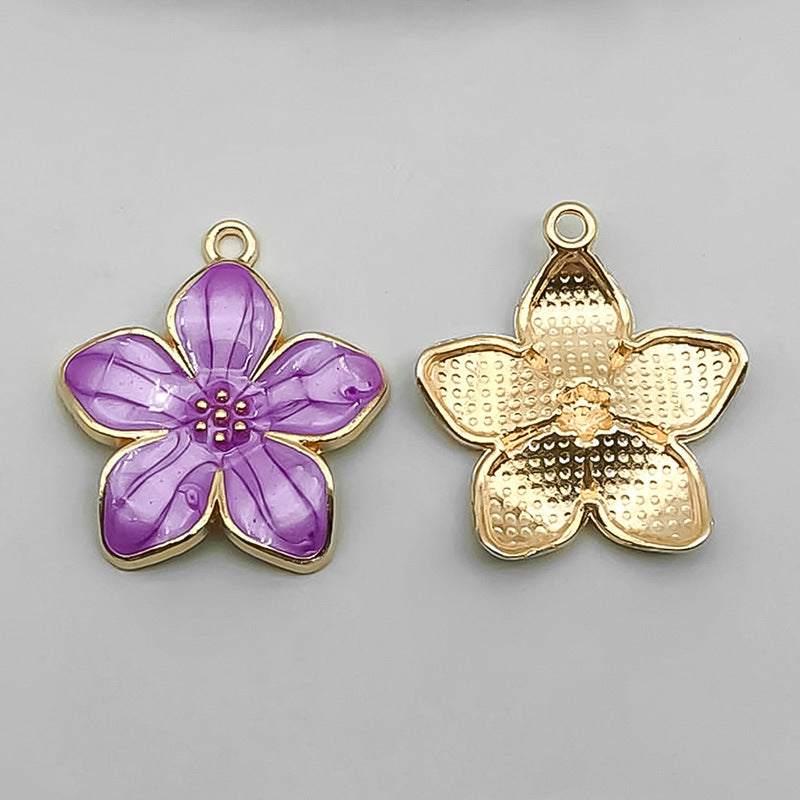 Colorful Enamel Zinc Alloy Five Petal Flower Sakura Charm Pendant for DIY Jewelry