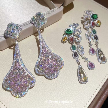 Crystal Teardrop And Multicolor Chandelier Stud Earrings