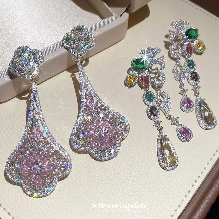 Crystal Teardrop And Multicolor Chandelier Stud Earrings
