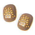 Taupe Enamel Square Stud Earrings Gold Silver Flake Accents view 5