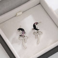 Black Pink White Moon and Bow Asymmetric Stud Earrings view 2