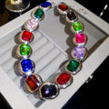 Silver Multicolor Crystal Bracelet Necklace Stud Set view 7