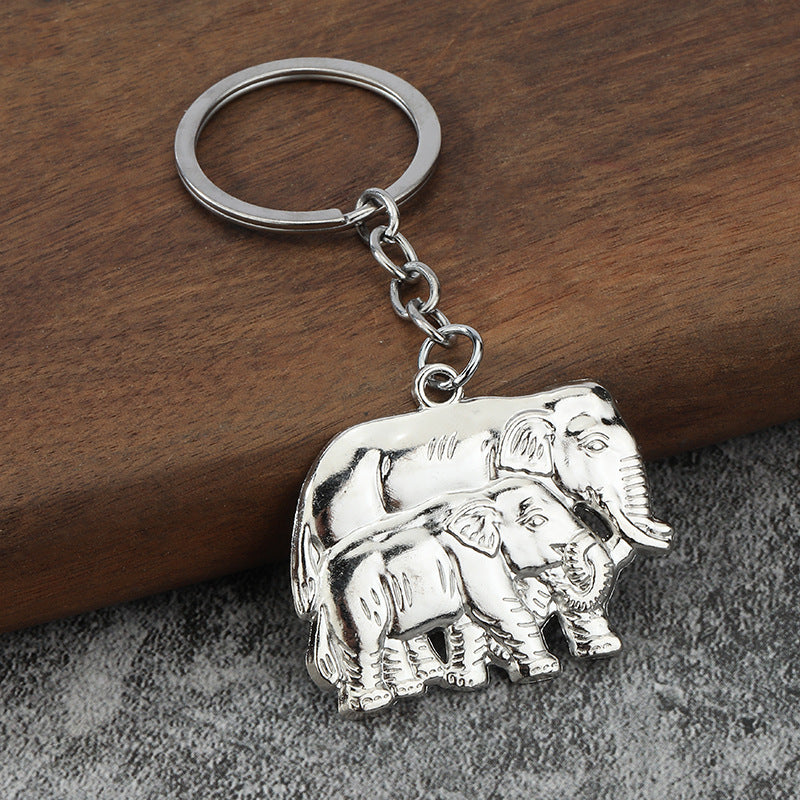 3D Elephant and Pixiu Alloy Metal Keychain Charm in Bronze Finish