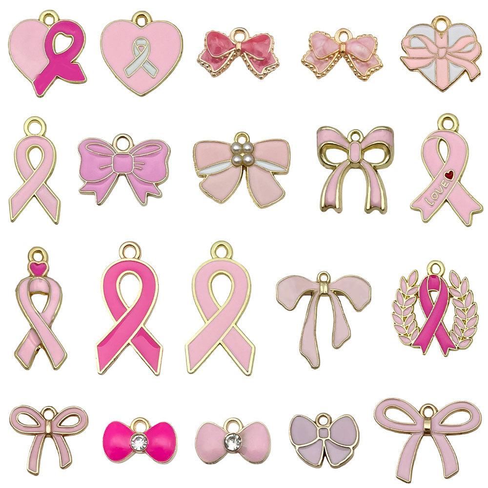 Zinc Alloy Enamel Pink Bow Ribbon Butterfly Charm Pendant for Necklace Bracelet Making