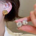 Rounded Floral Cluster Clip-On Earrings with Polished Metal Details view 2