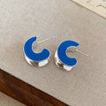 Color Inlay Crescent Stud Earrings With Polished Metal Tone Details view 7
