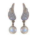 Silver Tone Crystal Wing Earrings And Necklace With Pearl Drops view 5