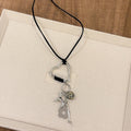 Black Cord Heart Dog Charm Cluster Pendant Necklace view 6